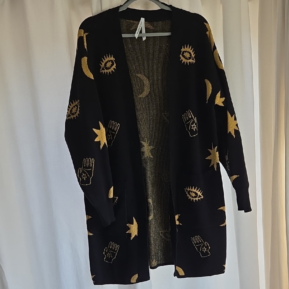Long Open Witchy Woven Sweater Moon Stars Hand AU Large Modcloth Black Friday